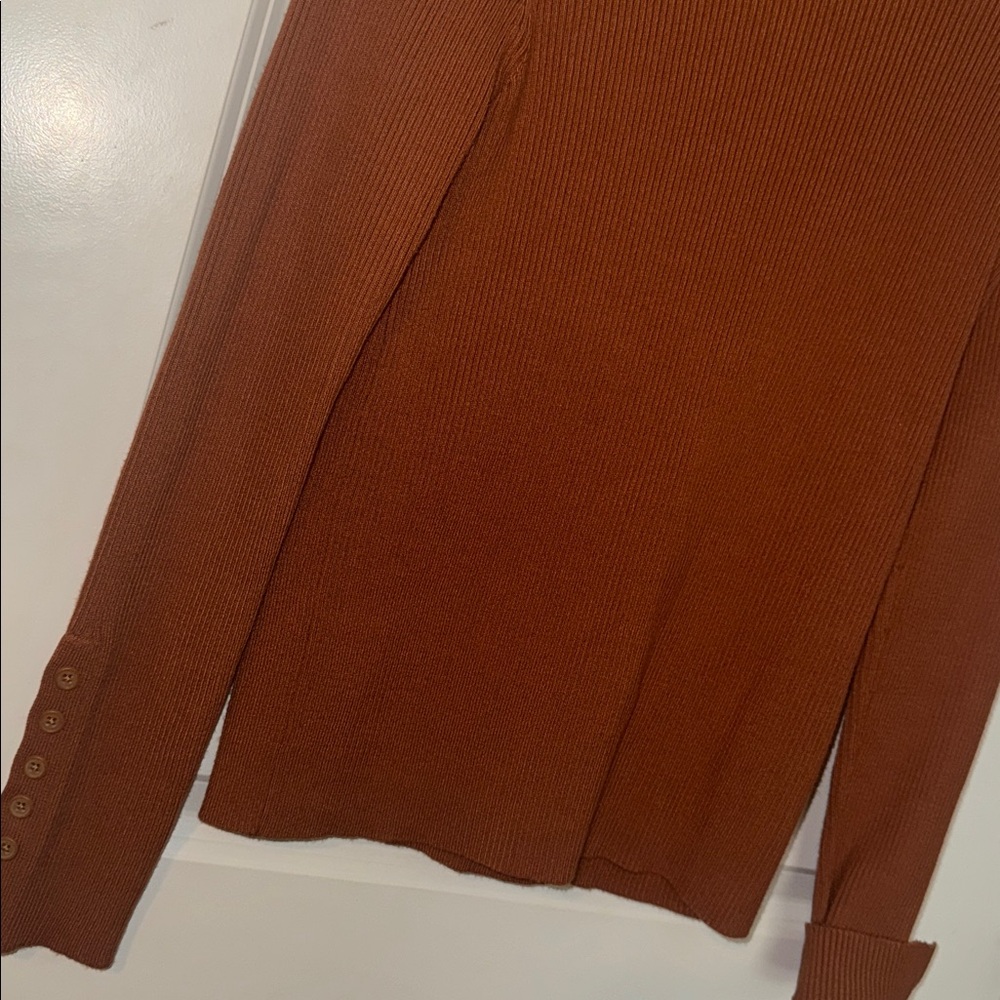 Anthropologie Maeve Button-Sleeve Turtleneck size M pecan brown long sleeve - Picture 2 of 6